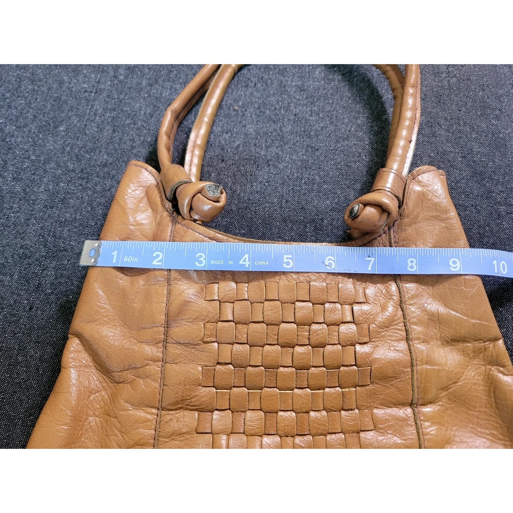 Vintage 60s 70s Brown Leather Woven Shoulder Bag Purse Brown Fall Don Quixote - Picture 13 of 16